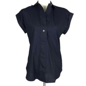 NEW J Crew 2 Navy Popover Blouse Cap Sleeve C5096